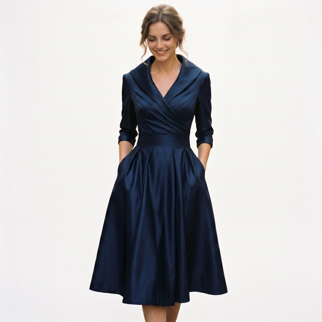 Karla - Elegant Satin Midi Wedding Guest Dress