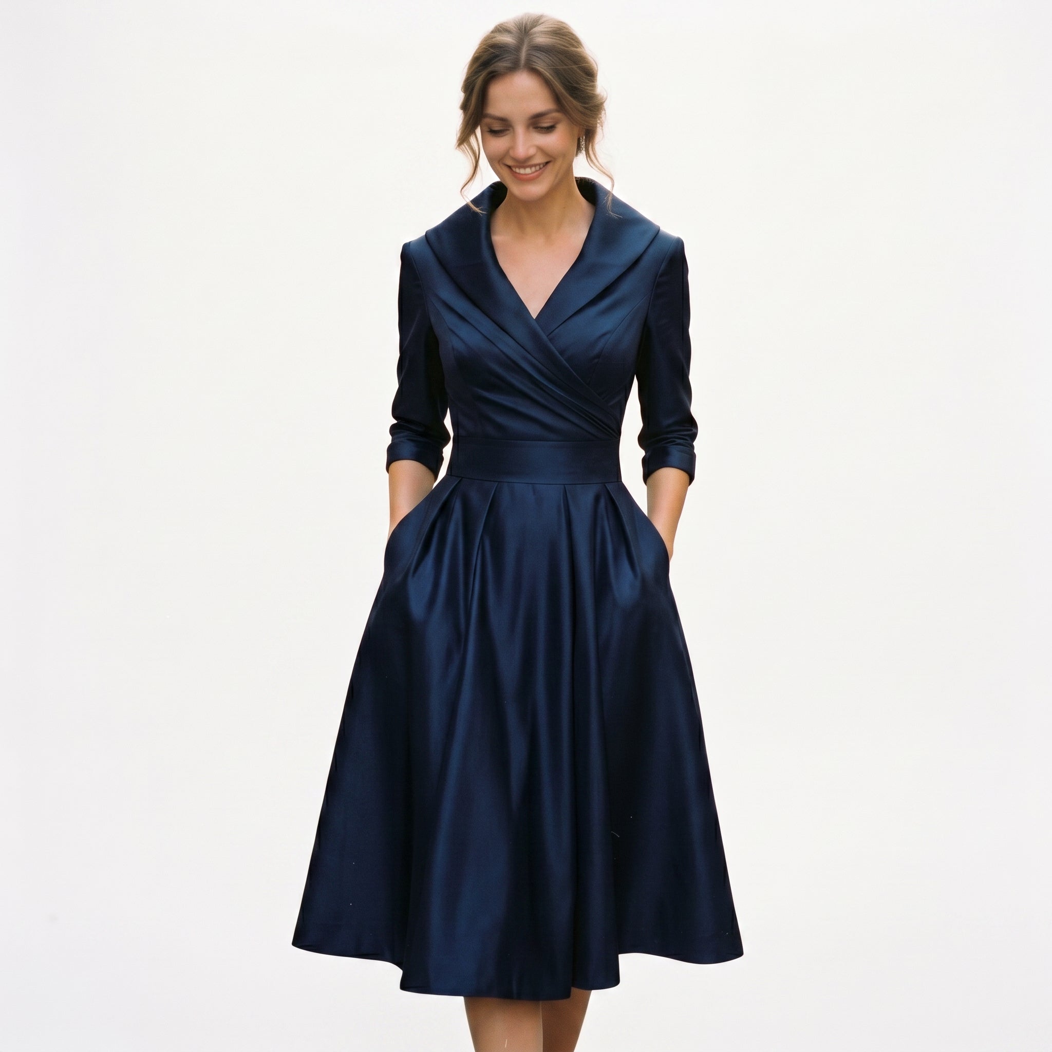 Karla - Elegant Satin Midi Wedding Guest Dress