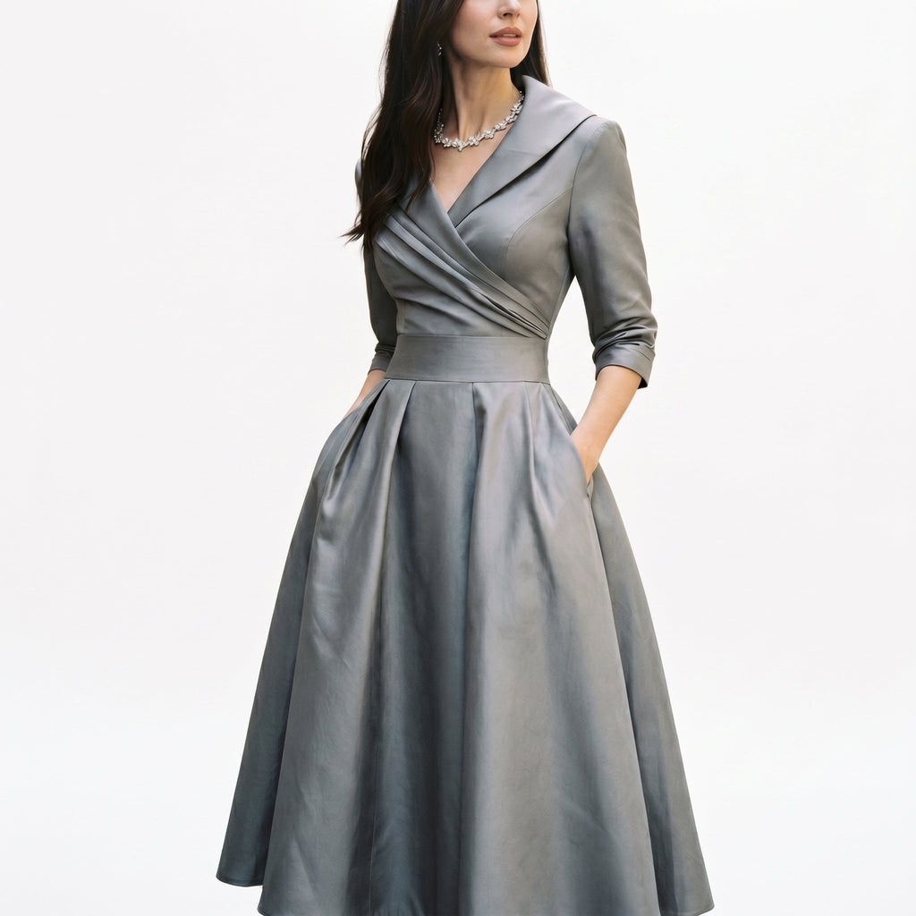 Karla - Elegant Satin Midi Wedding Guest Dress
