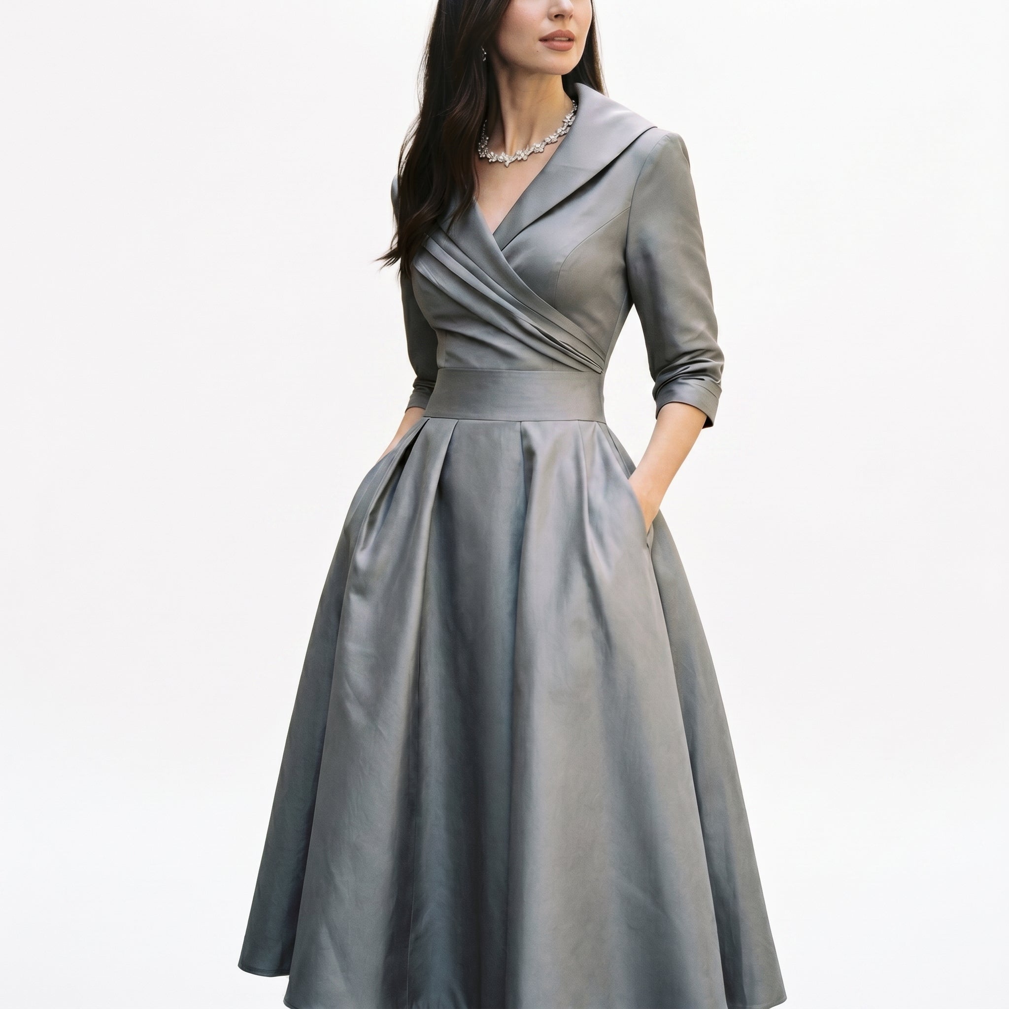 Karla - Elegant Satin Midi Wedding Guest Dress