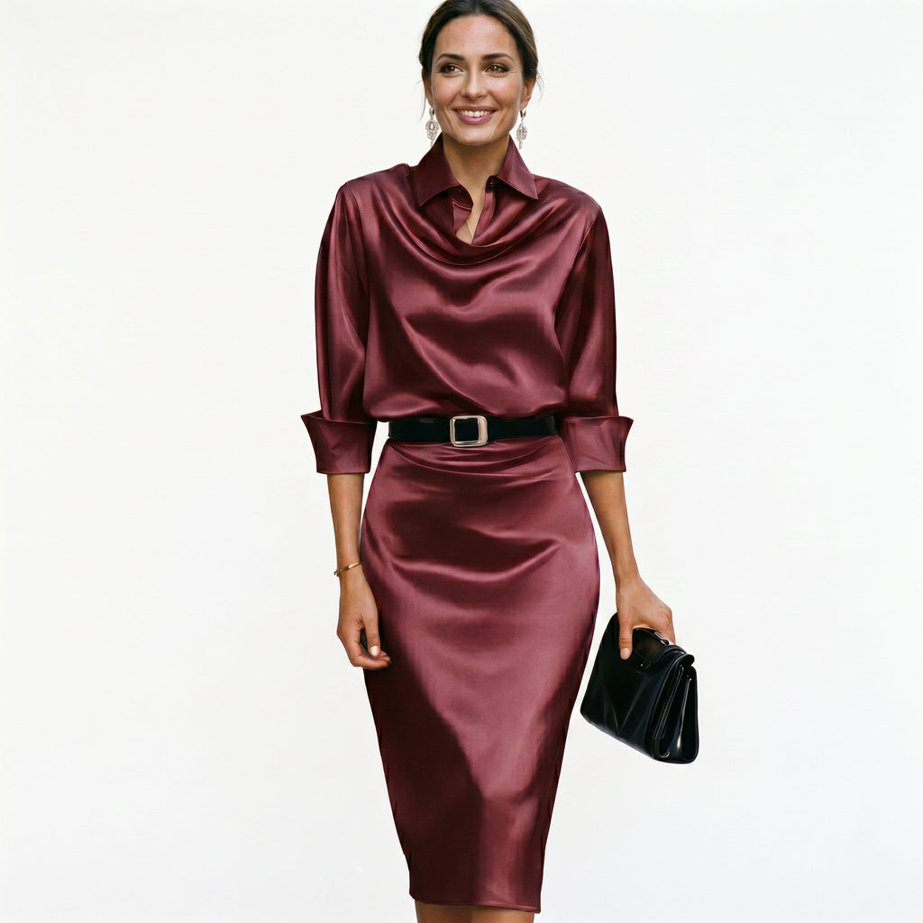 Katherine - Cocktail Satin Midi Dress for Wedding Guests