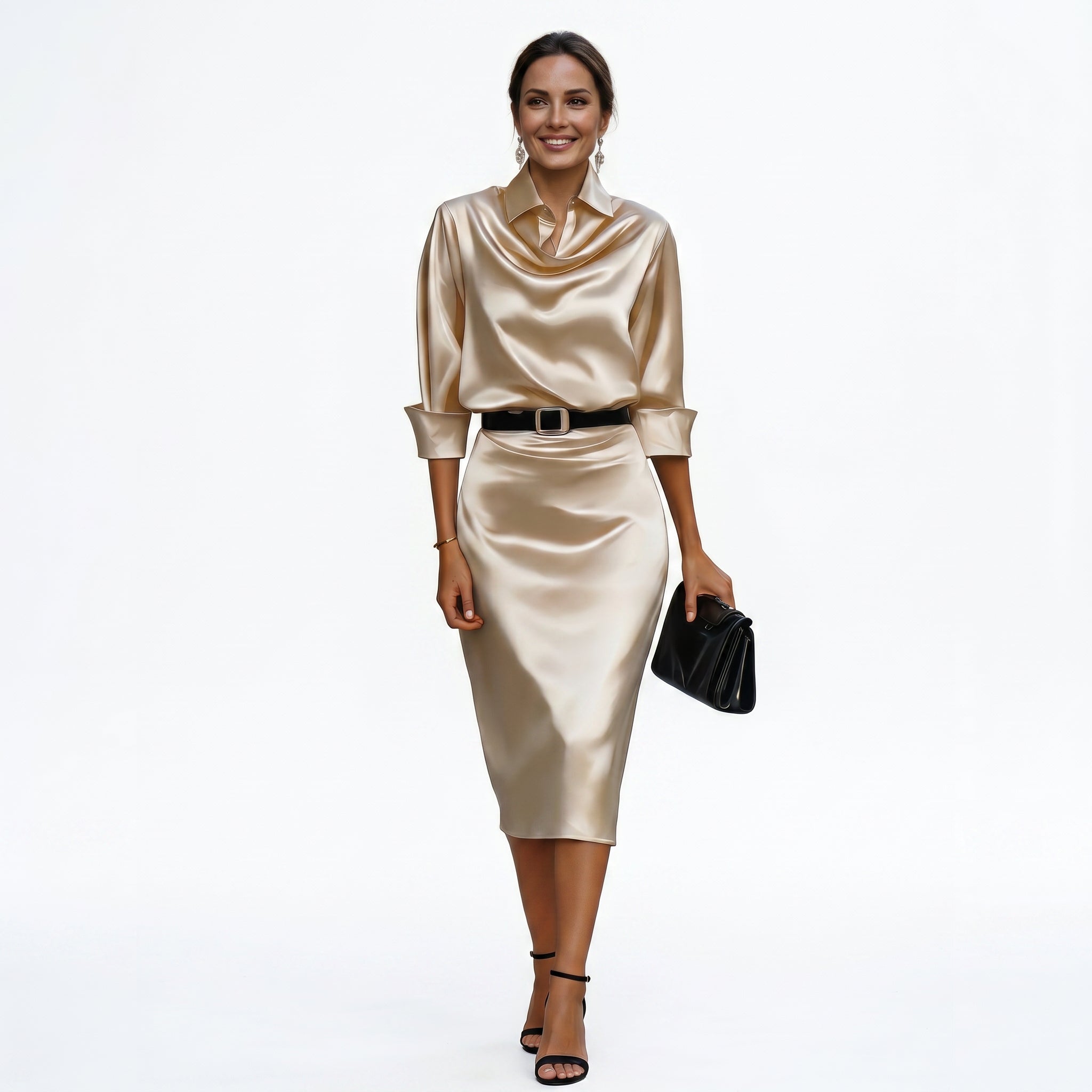 Katherine - Cocktail Satin Midi Dress for Wedding Guests