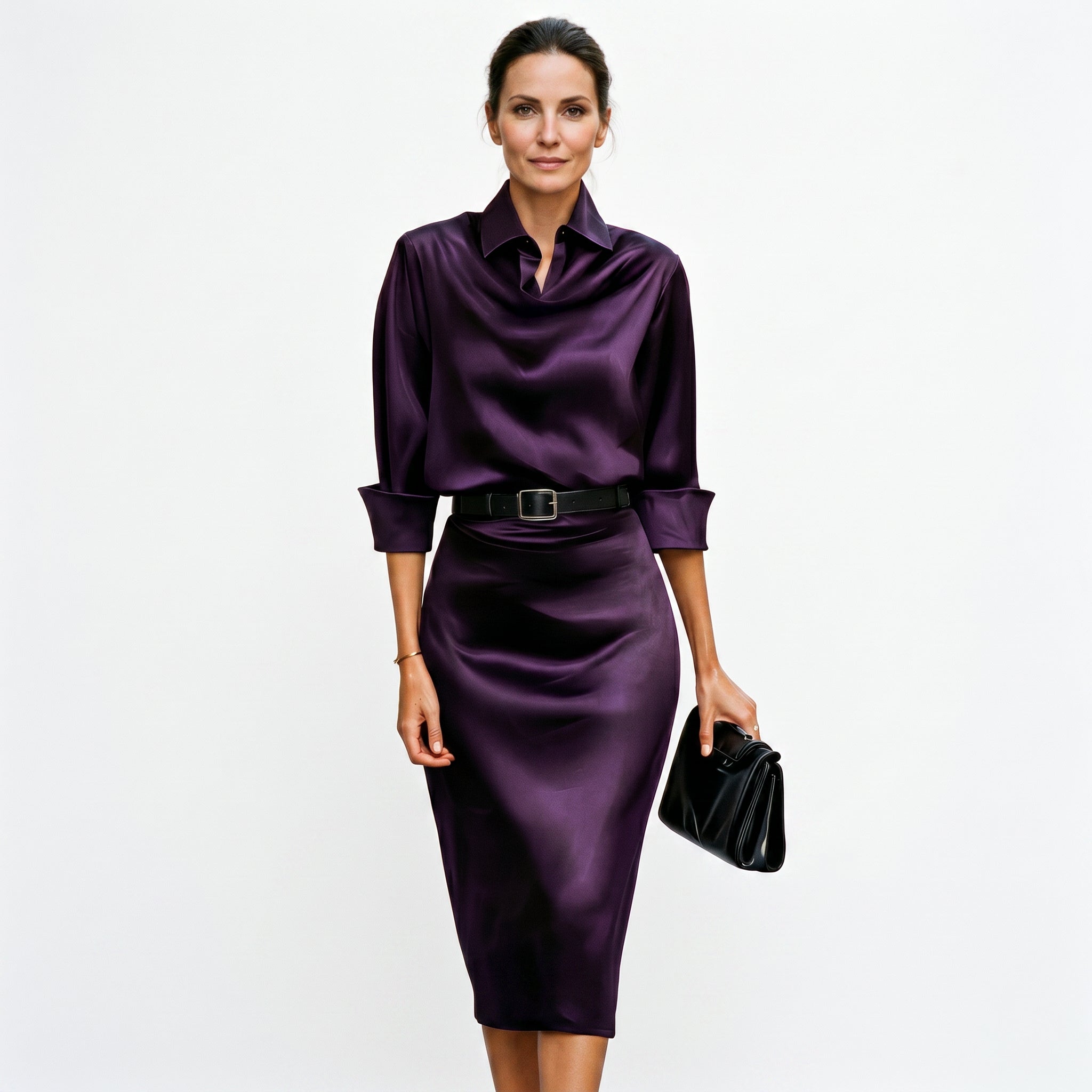 Katherine - Cocktail Satin Midi Dress for Wedding Guests
