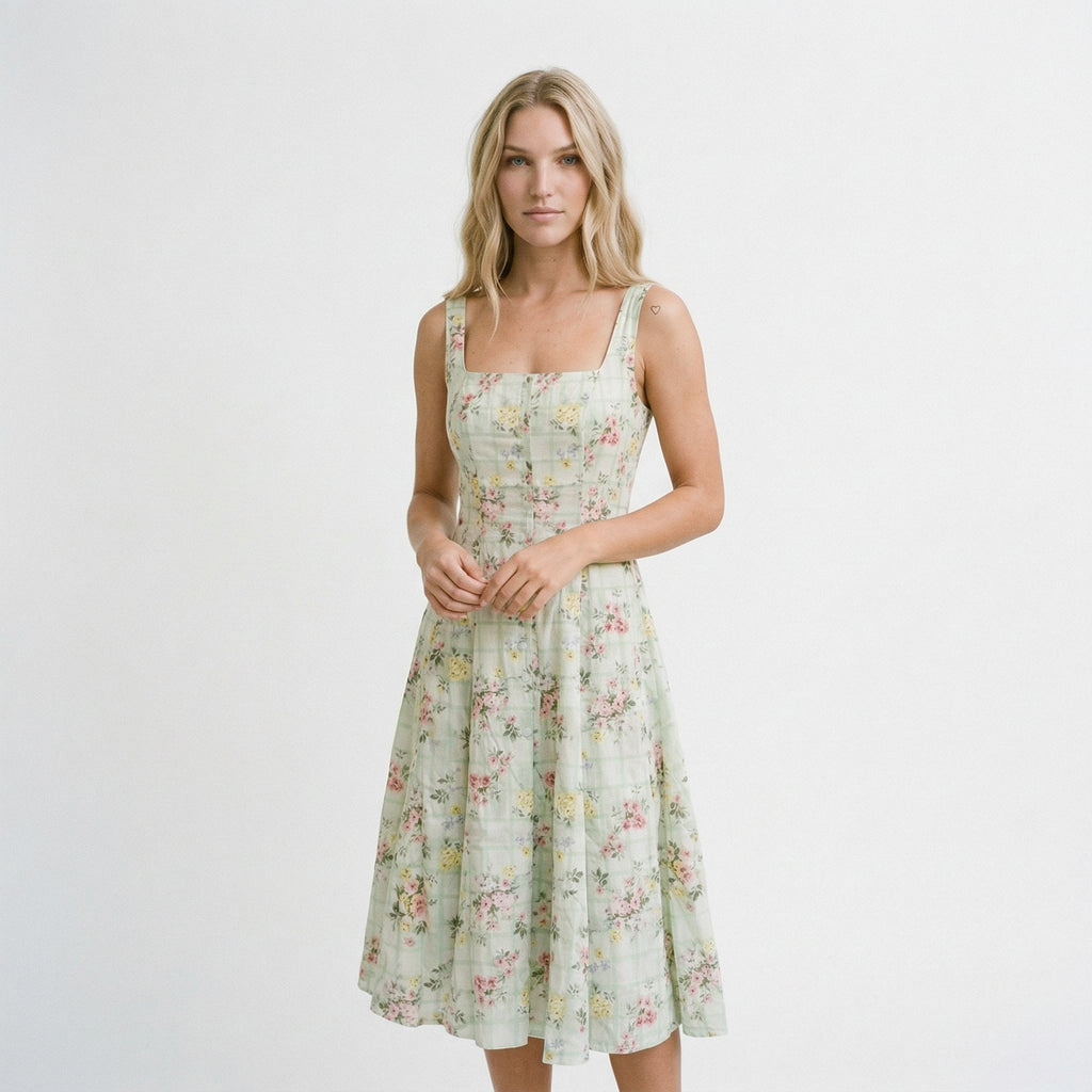 Vintage Floral Midi Cocktail Dress